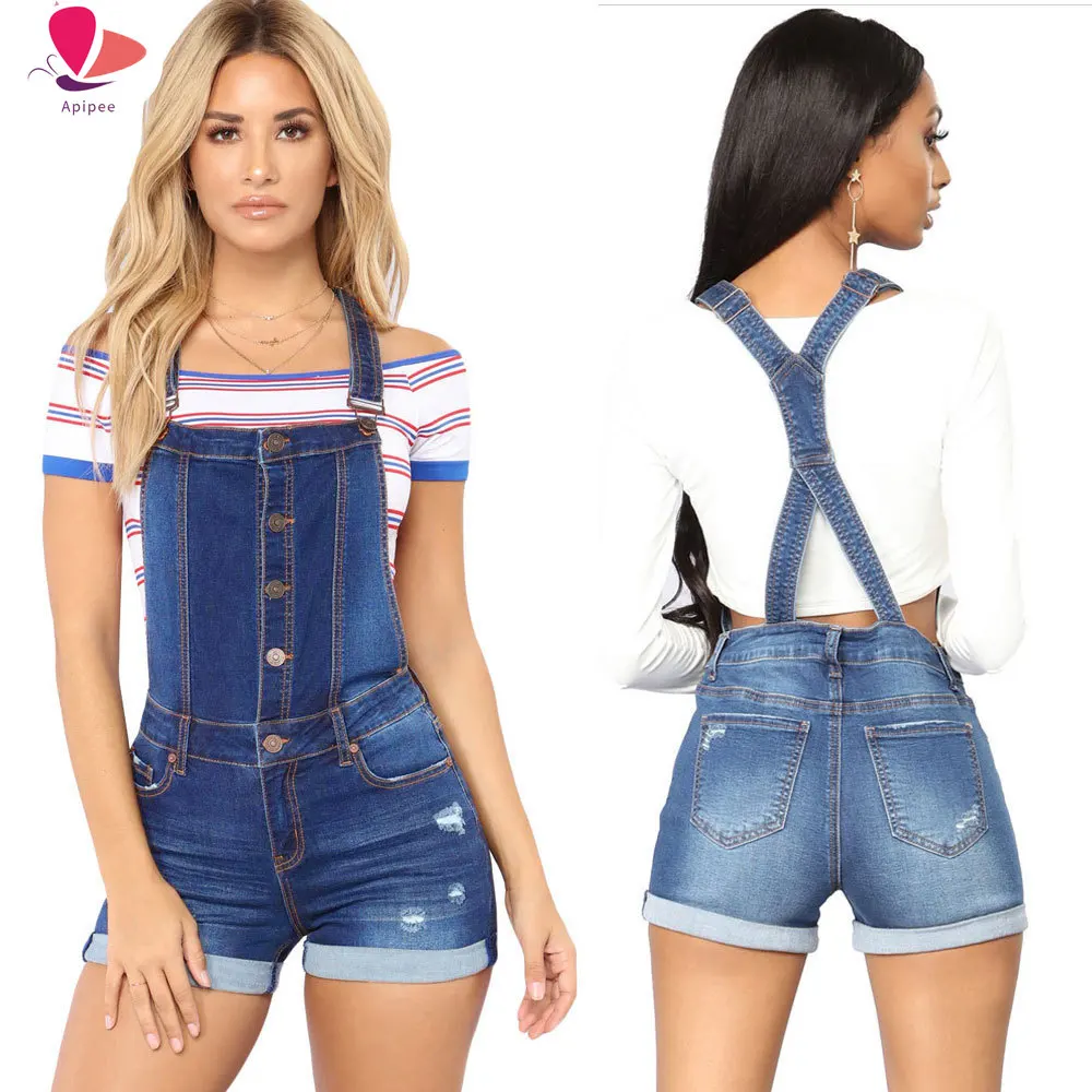 

Short Denim Overalls Women Hole Short Jumpsuit High Waist Casual Jeans Playsuit Washed Salopette Straps 2024 Summer Jeans Romper