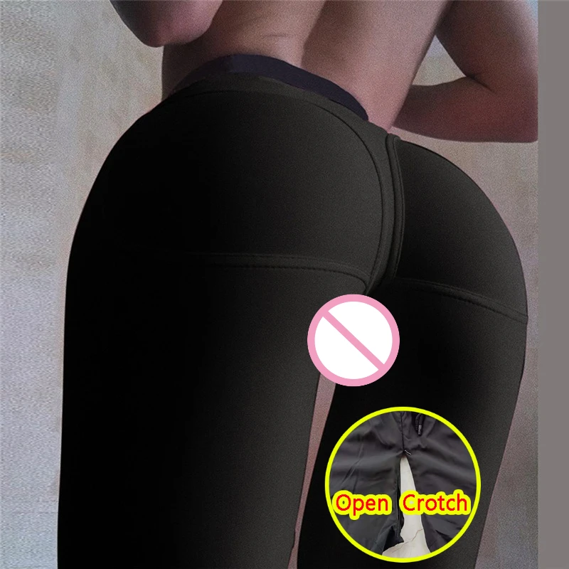 Woman Sexy Open Crotch Leggings Sport Eastic Booty Lift Crotchless Pants Outdoor Sex Seamless Zipper 3D Sewing Workout Panties