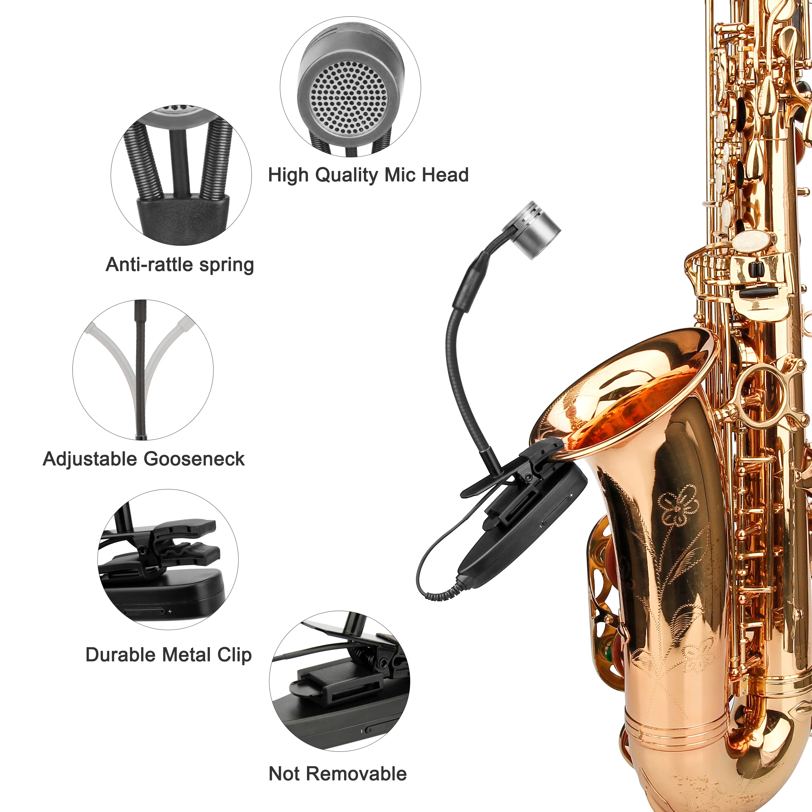 KIMAFUN 2.4G Compact Wireless Saxophone Microphone System Musical Instrument Mic for Saxophone,Trumpet,Tuba,French horn,Clarinet
