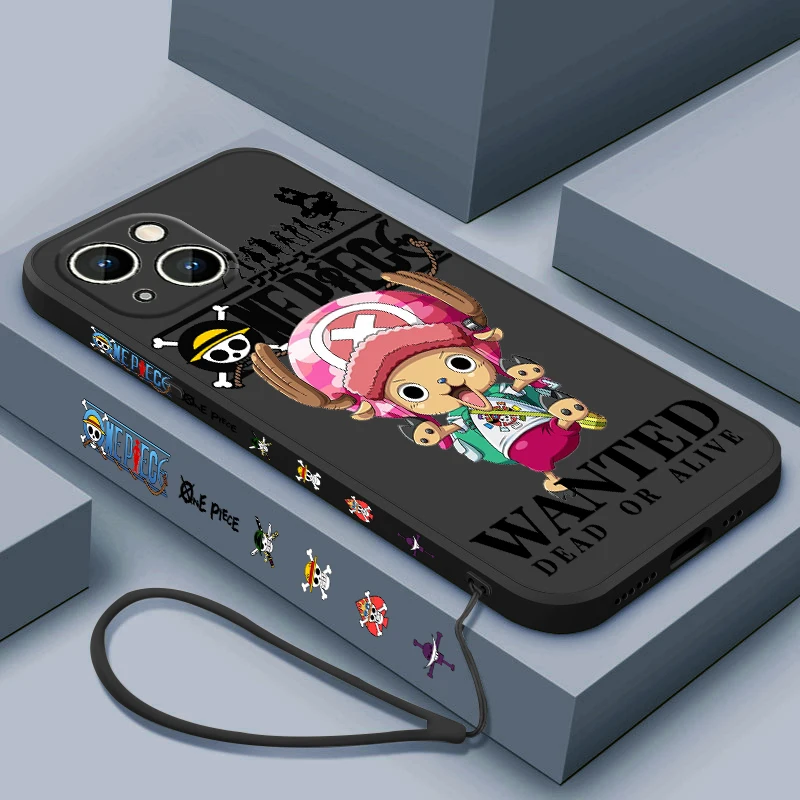 Cartoon L-uffy O-one Pieces For Apple iPhone 15 14 13 12 11 XS XR X 8 7 Pro Max Plus Mini Liquid Left Rope Phone Case