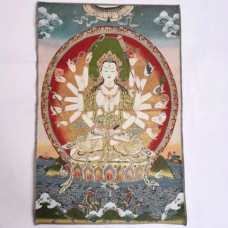 Vintage Brocade Embroidery Painting - Tibetan Thousand-Armed Avalokiteshvara Thangka Artwork - 5 Designs Available