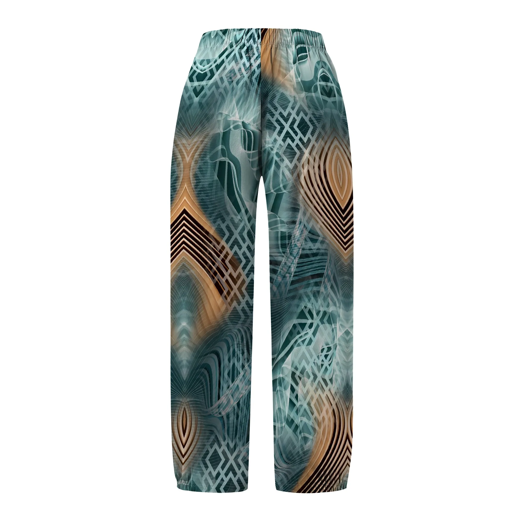 Nupusa Abstract Print Pants for Women Regular Size Summer Casual High - Waist Cropped Pants