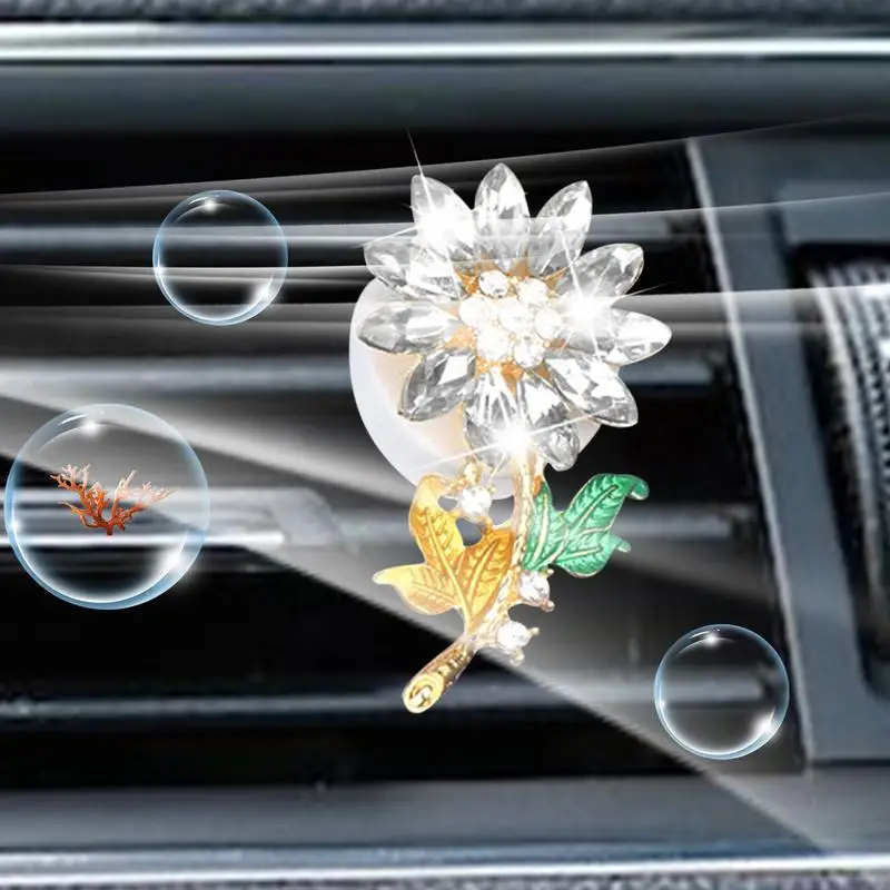 1Pc Imitation Crystal Sunflower Car Air Outlet Aromatherapy Decoration Clip Car Air Conditioning Decoration Clip Car Interior De