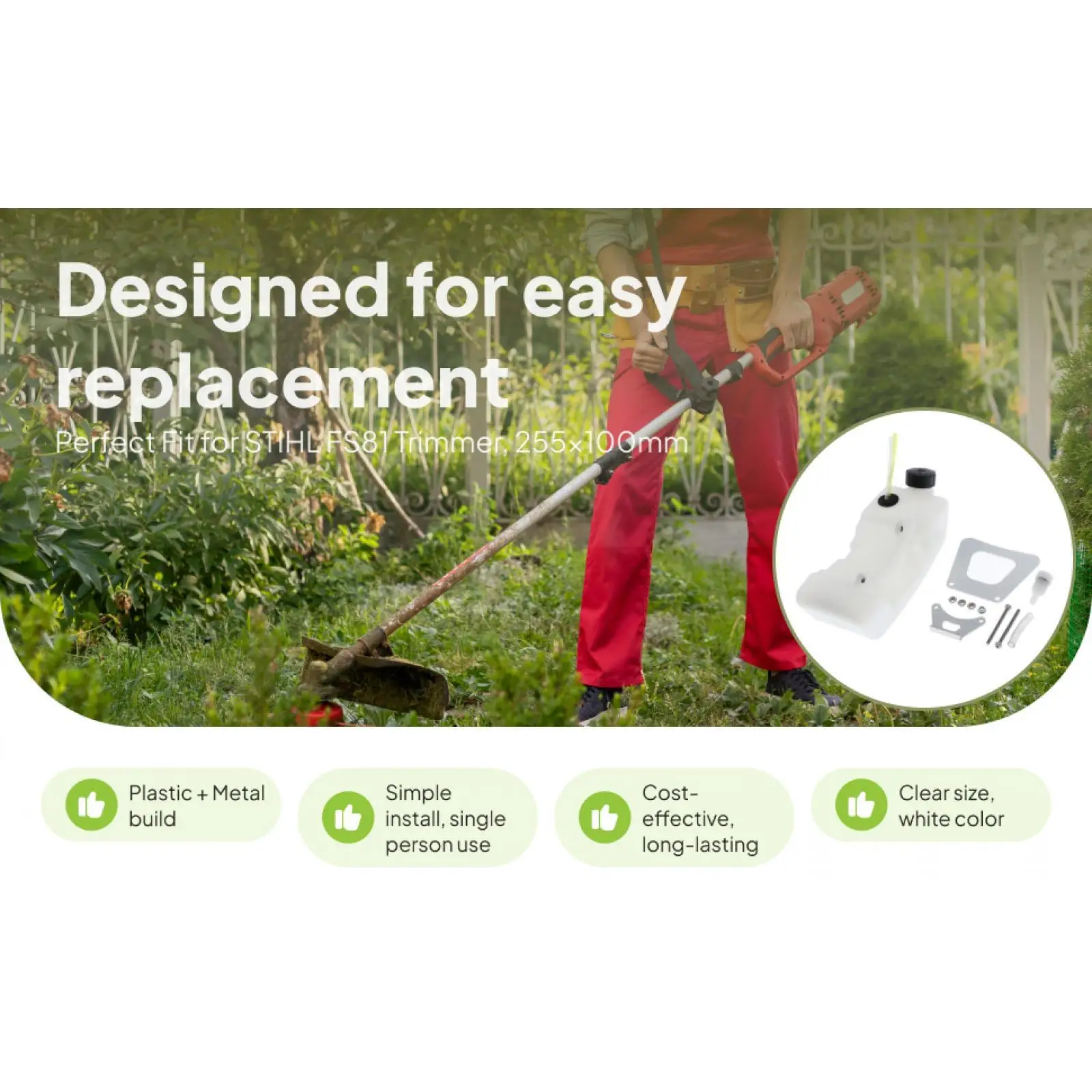 Trimmer Gas Fuel Tank Cap Replacement Kit White Plastic Metal Assembly for Brush Cutter Strimmer Home Garden