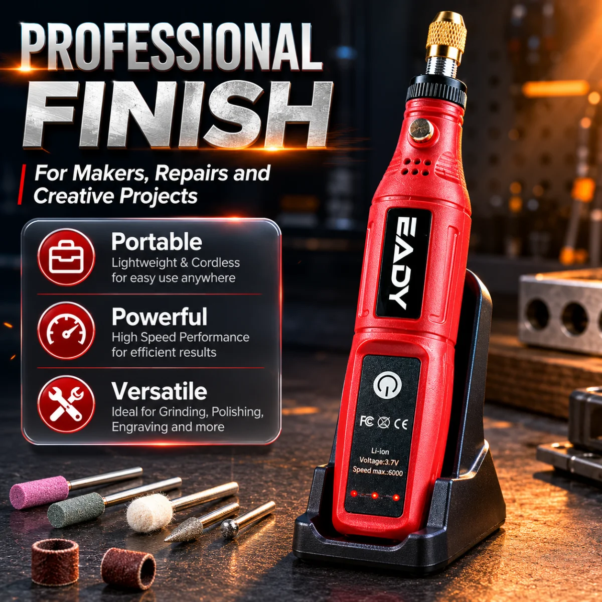 EADY 3.7V USB Mini Rotary Tool – Cordless Engraving Pen & Drill Kit for Jewelry, Glass, DIY Carving, Polishing, Sanding