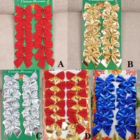 12 pcs Christmas Bow Red Gold Mini Xmas Tree Bowknot Pendant Merry Christmas ifts Packaging Bowknot New Year Party Wreath Decor
