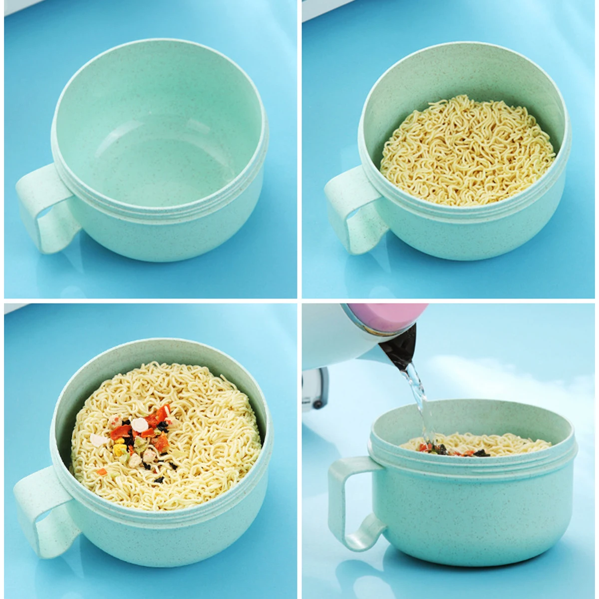 850ml/29oz Microwave Soup Bowl with Lid and Handle Food-Grade Plastic Noodle Bowl with Spoon Leak-proof Portable Breakfast Cup