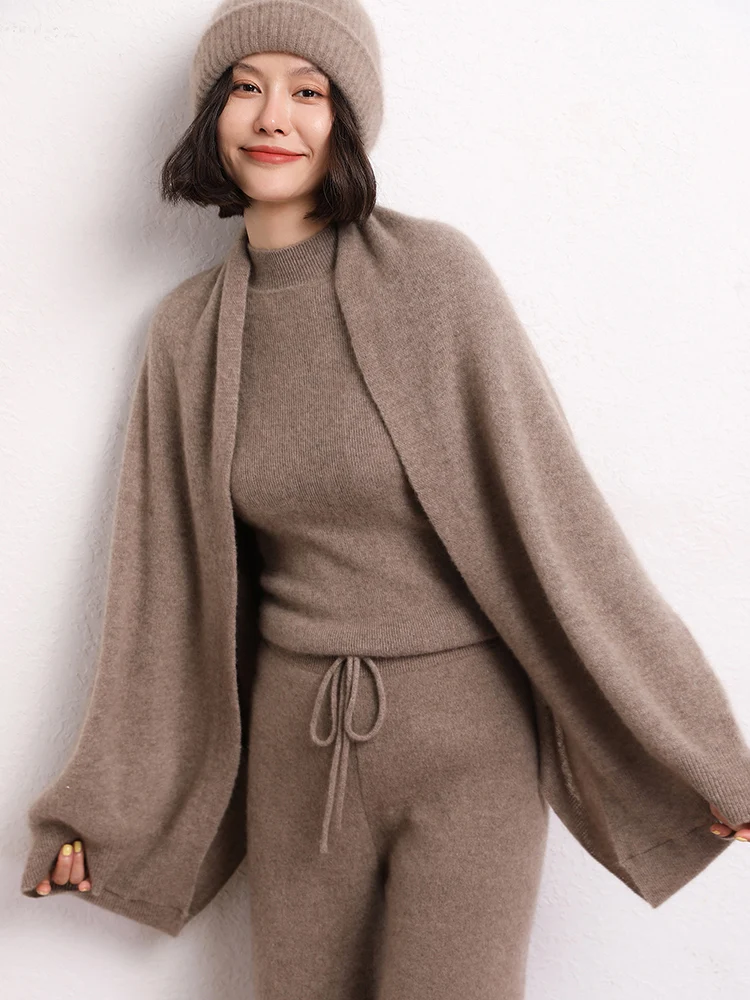 Novo luxo feminino 100% malhas de caxemira xales cachecol estilo simples outono inverno macio quente envolve senhora do escritório cashmere malha topos