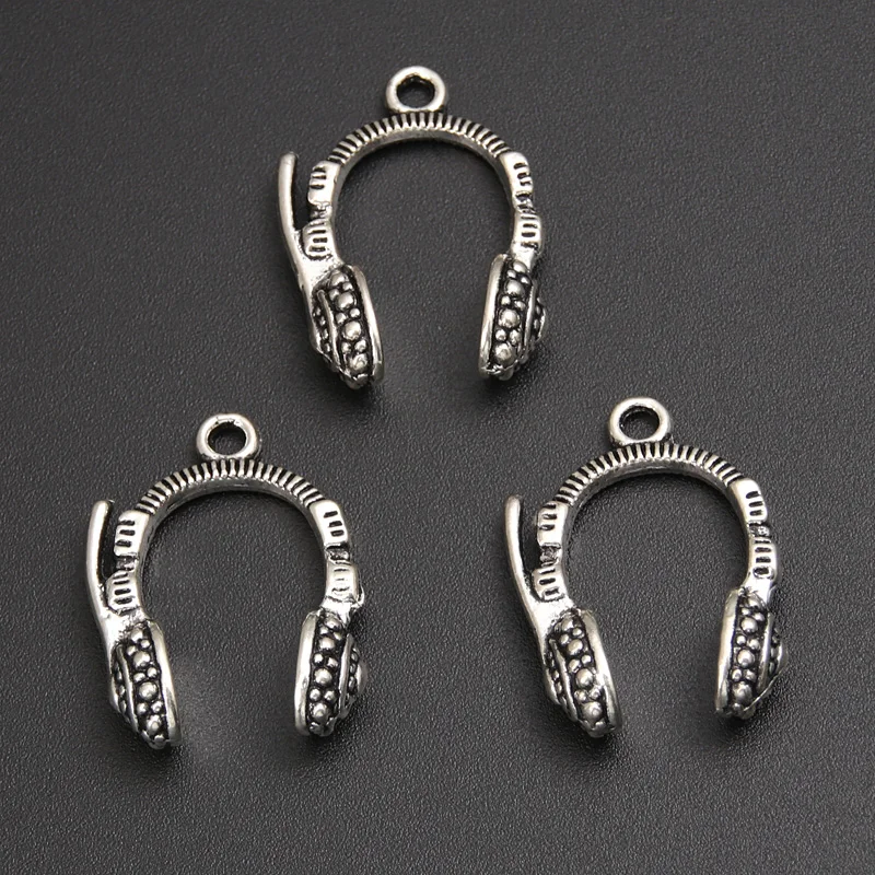 15pcs Silver Color 25x18mm Headset Charms Earphone Pendant For DIY Handmade Metal Alloy Jewelry Making Finding Supplies