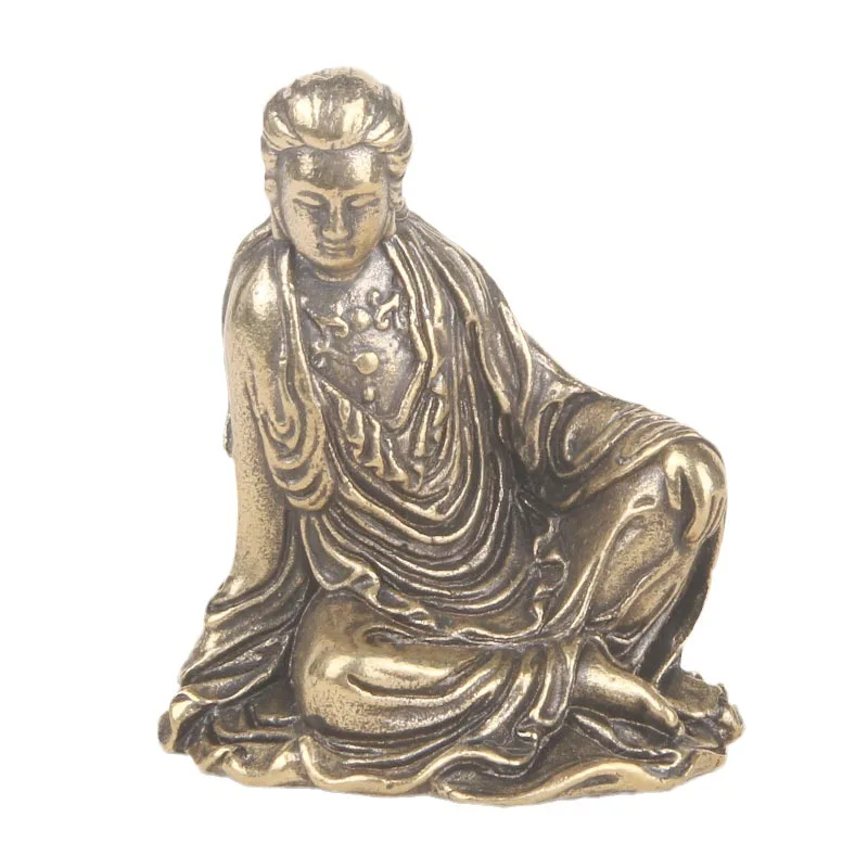 Brass Free Guanyin Desktop Decoration Solid Guanyin Bodhisattva Bronze Statue Crafts Buddha Statue