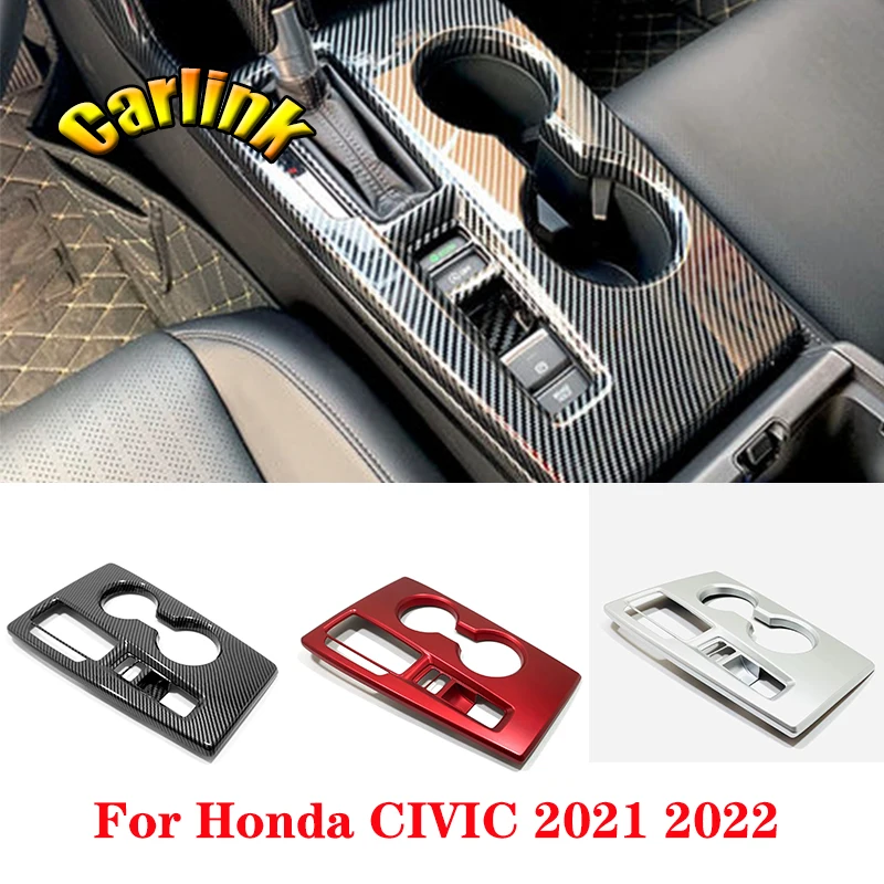 

For Honda Civic 11th gen LHD RHD 2021 2022 ABS Carbon/Red Silver Car Center control shift panel trim frame interior accessories