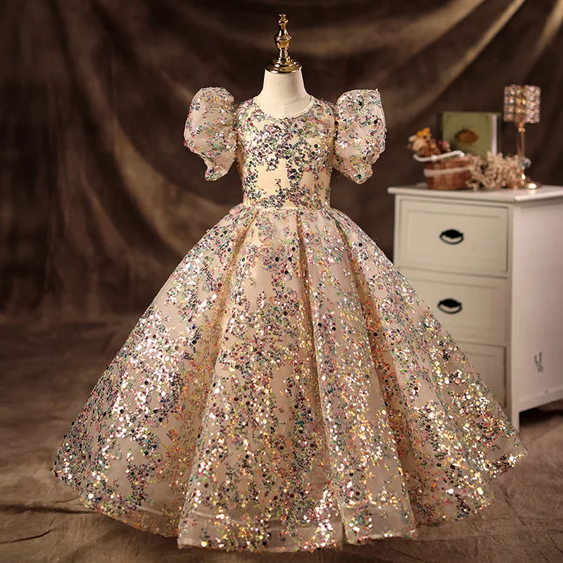 

New Little Girls Pageant Dresses Elegant Luxury Ball Gowns for Weddings and Party Formal Kids Sequin Evening Long Dress 2-12T