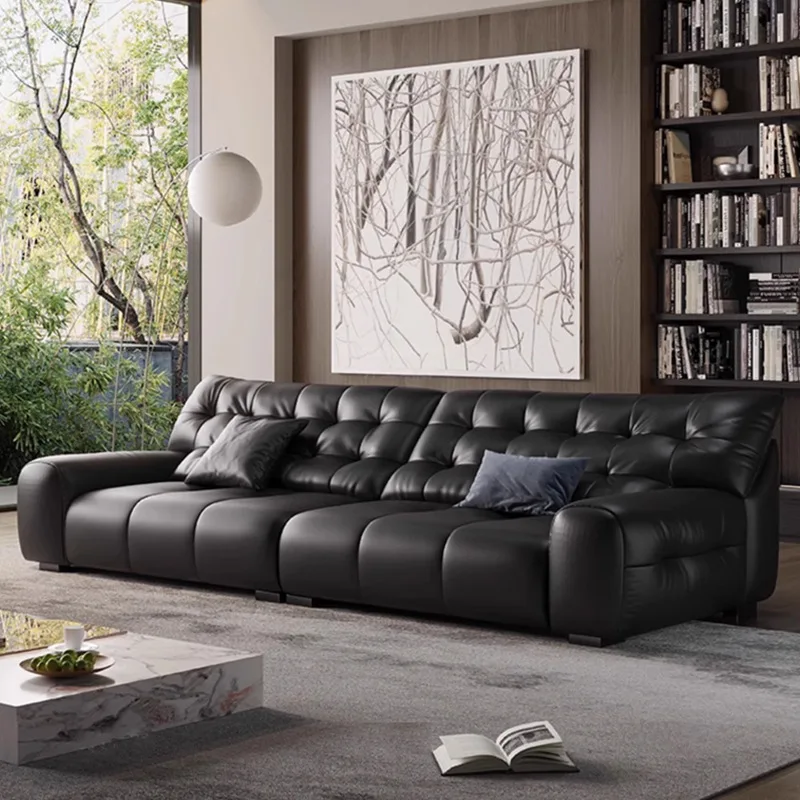 Spot Craft Big Black Bear Leather Sofa Modern Light Luxury Living Room Straight Row  First Layer Cowhide  New