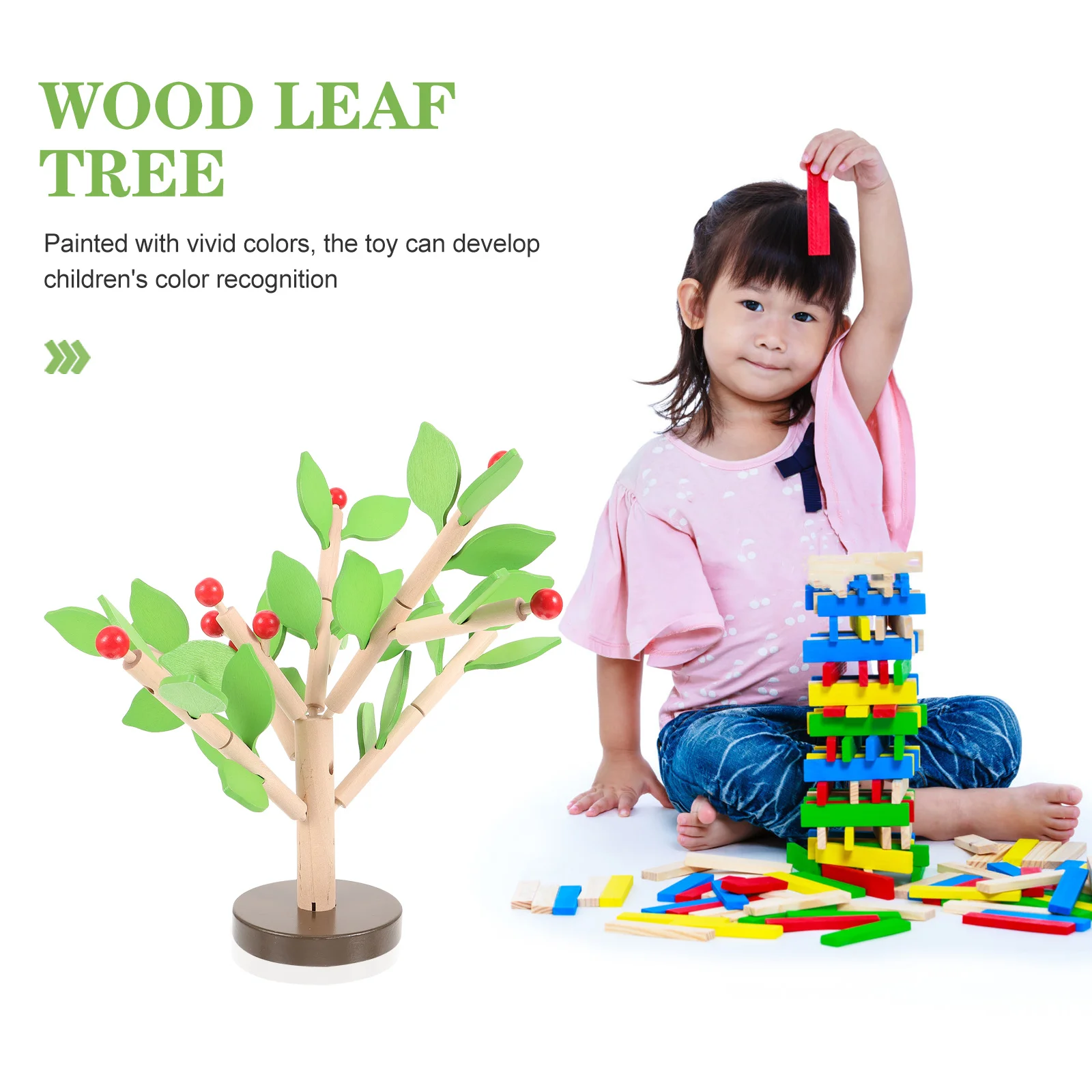 مجموعة واحدة من مكعبات أوراق الشجر الخشبية الممتازة، لعبة تطوير تعليمية مبكرة يمكنك صنعها بنفسك لتعزيز إدراك الألوان للأطفال
