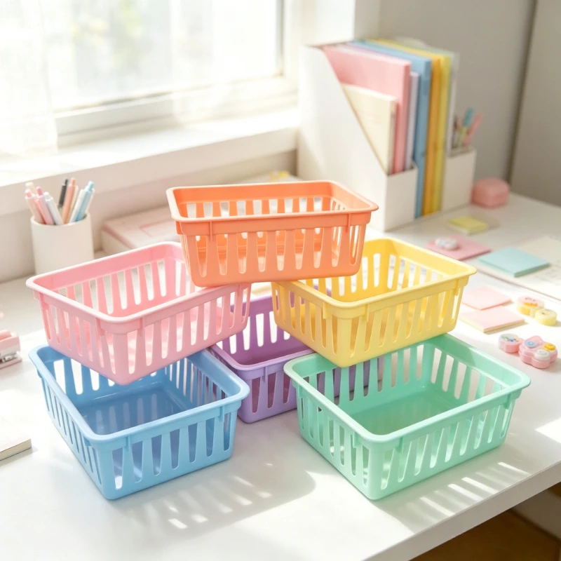 Makronen-Plastik-Aufbewahrungskörbe Bunte Schreibtisch-Organizer-Box Büro Klassenzimmer Schreibwaren Make-up Langlebige Box für die Haushaltsorganisation