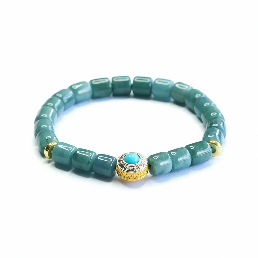 

TIMESWIND Authentic Blue Natural A-type Jade Bucket Beaded Alloy Jewelry Women Bracelet with Certificate