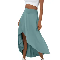 Mesh Skirts For Women Women'S Solid Color High Waist High And Low Ruffles Two In One Quick Drying Casual Silk Ruched Skirt