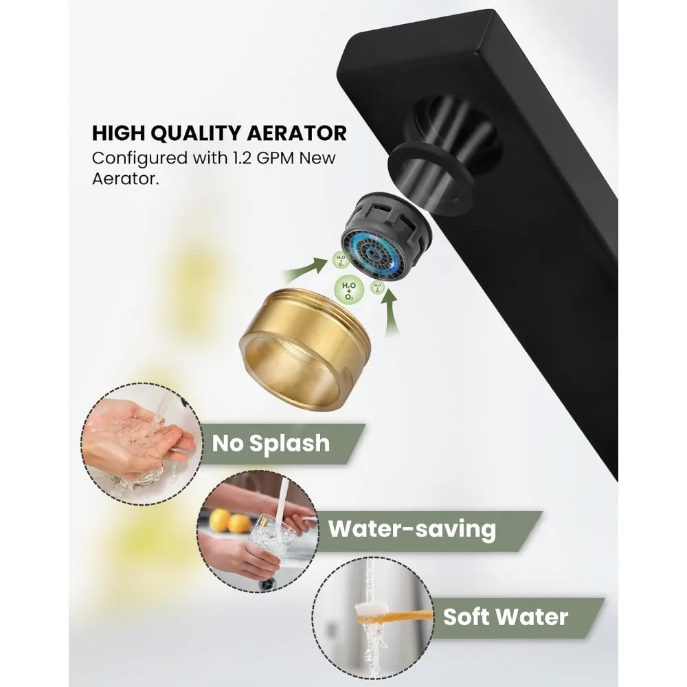 صنبور سفينة بفتحة واحدة باللون الأسود غير اللامع والذهبي المصقول، خلاط زينة بمقبض واحد مع خراطيم إمداد وتصريف منبثق غير يتدفق