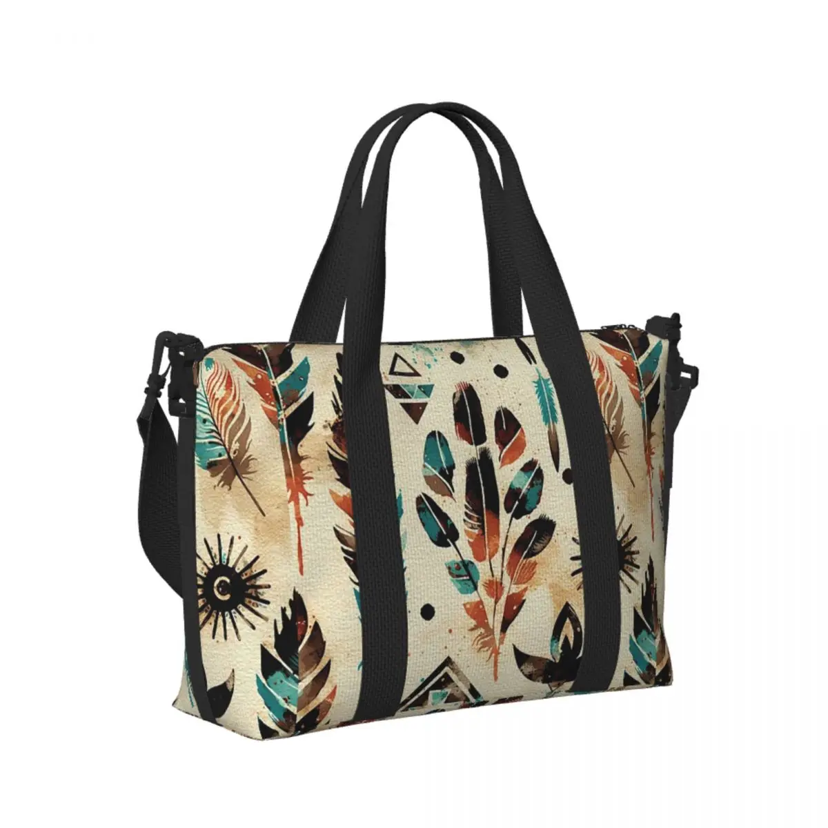 

Custom American Ethnic Tribal Art Watercolor Pattern Beach Travel Bag Tote Bags for Gym Sport Women Shopping Duffle Shoulder Bag