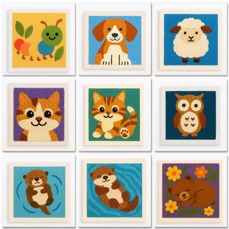 

Punch Needle Embroidery Kits for Beginners Adults Cute Animals Craft Art Easy Punch Stitching kit with Tools 25x25cm Home Decor