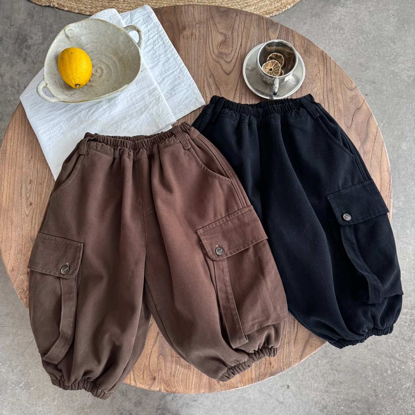 

New Winter Toddler Boys Pant 100% Cotton Thicken Warm Solid Color Kids Baby Boys Cargo Pant Elastic Waist Little Boy Loose Pant