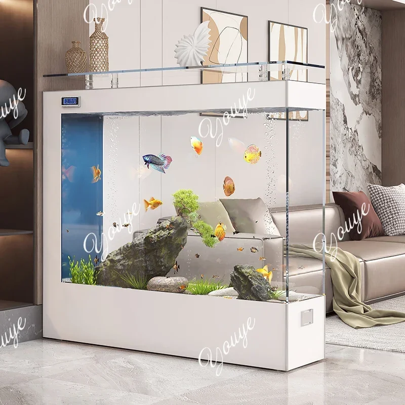 

A63 Light luxury fish tank living room home medium and large ultra-white glass floor-to-ceiling ecological aquarium partition s