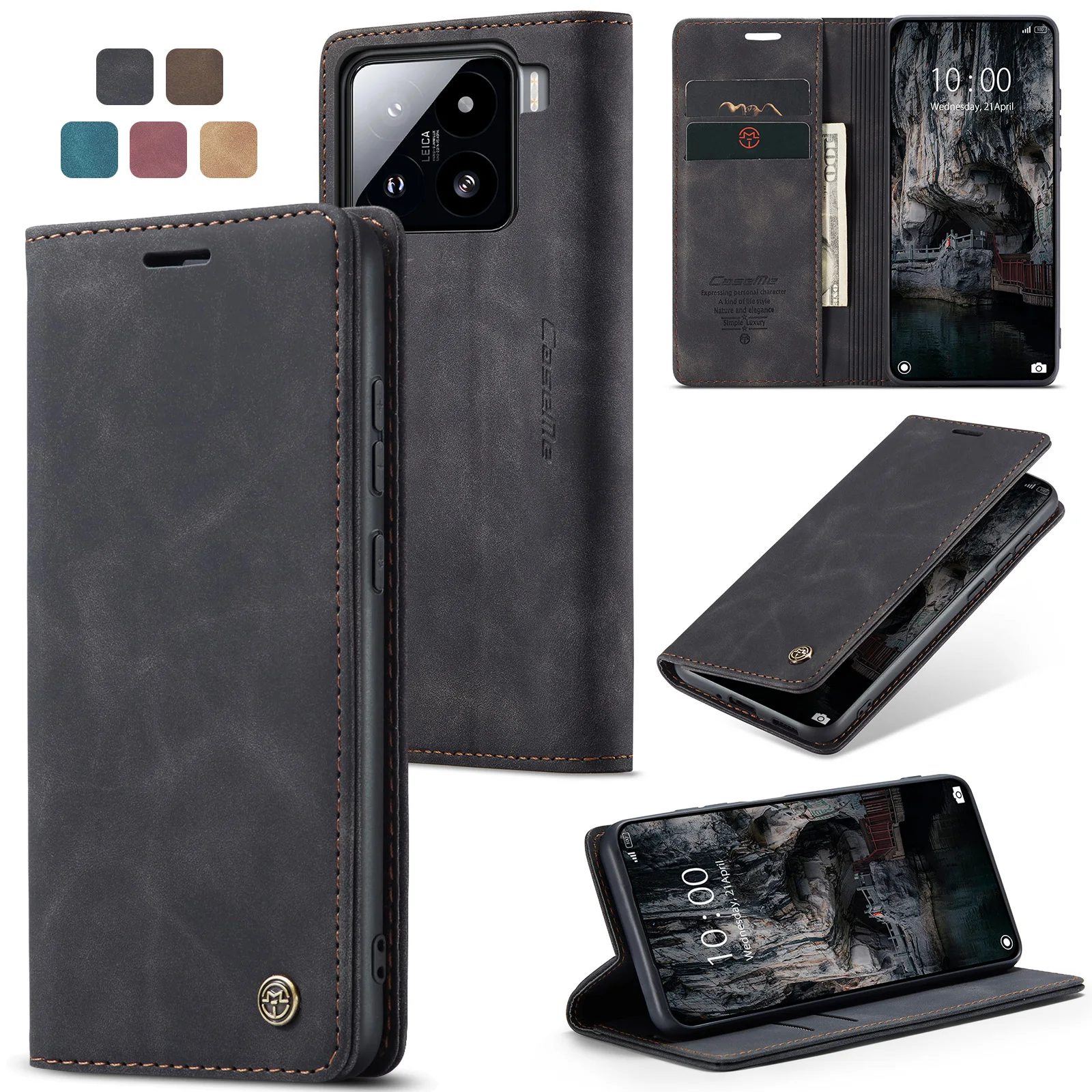 

Luxury Retro Case for Xiaomi 15 Multiple Card Slots Stand Function Phone Cover for 1514TPro 1514Ultra Leather Wallet