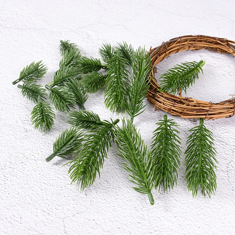 10pcs Christmas Pine Branches Xmas Tree Wreath Artificial Cedar Snow Plants Pine Needles DIY Handcraft Bouquet Gift Box