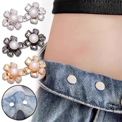 Adjustable Denim Waist Button Clips, Metal Flower Flat and comfortable Waist Tightener,for Loose Denim Fabric,No-Sew Detachable