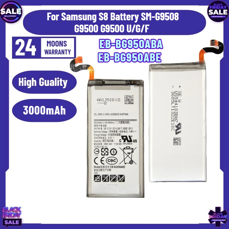 3000mAh EB-BG950ABA Battery Suitable for Samsung S8 Battery SM-G9508 G9500 G9500 U/G/F EB-BG950ABE