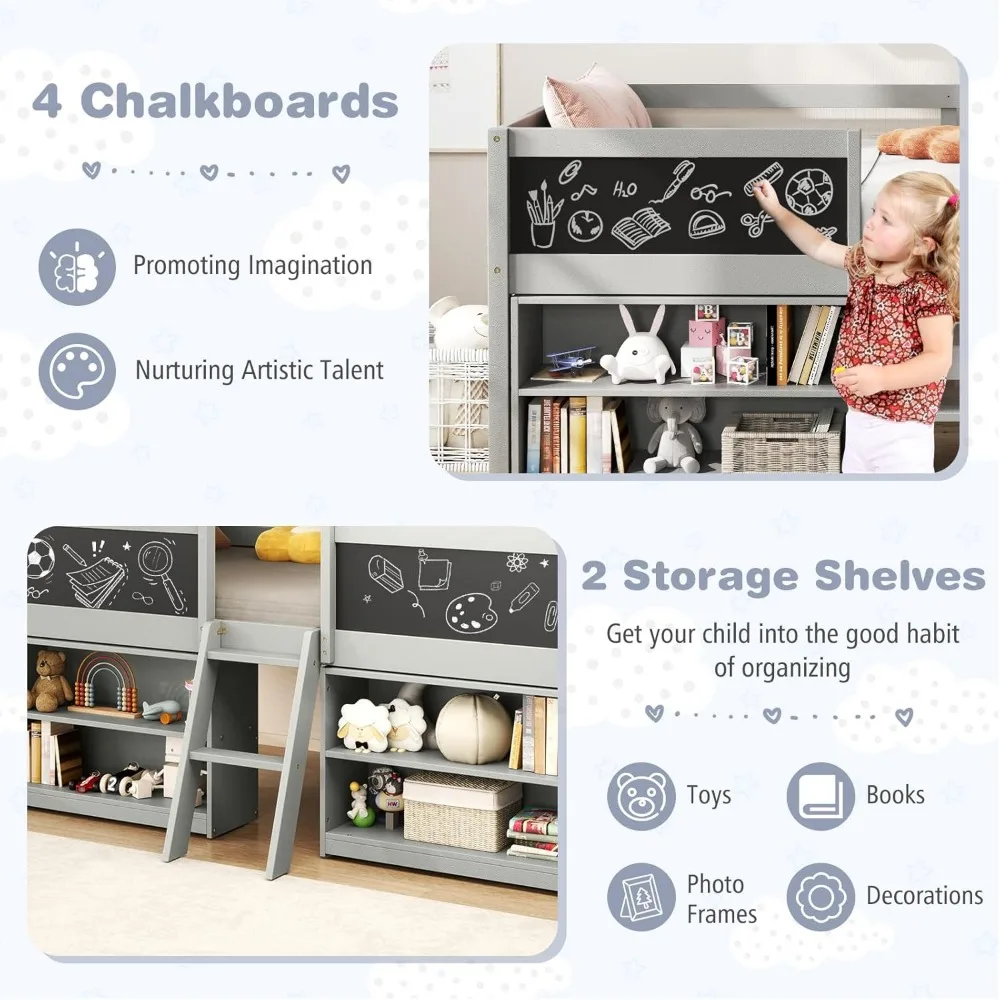 سرير EMKK مزدوج بطابقين مع دولاب، سرير معدني بطابقين مع سلالم جانبية وسكة حماية أمان، 3 في 1 سرير بطابقين للمراهقين، بدون صندوق