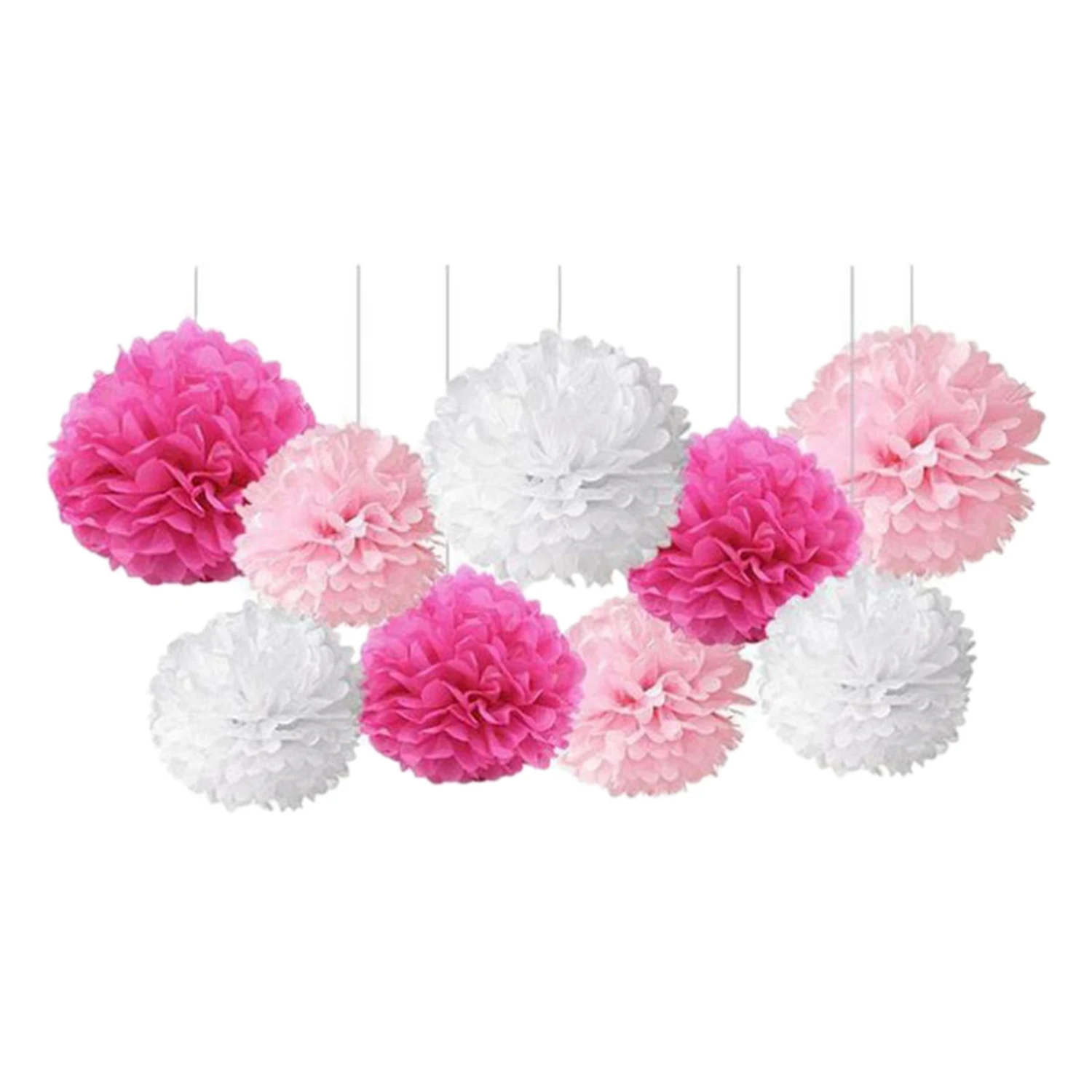 

9 Pcs/Set Mixed Tissue Paper Pompoms Pom Poms Flower Wedding Decoration ( Pink)