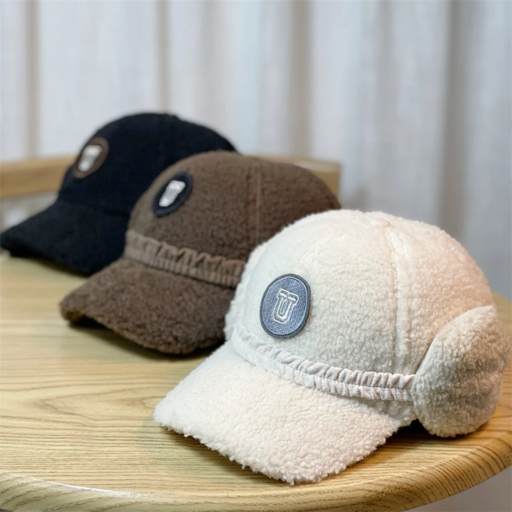 

Autumn And Winter Removable Ear Protection Baseball Cap For Women Solid Color Lamb Wool Women's Winter Warm Casual Peaked Cap