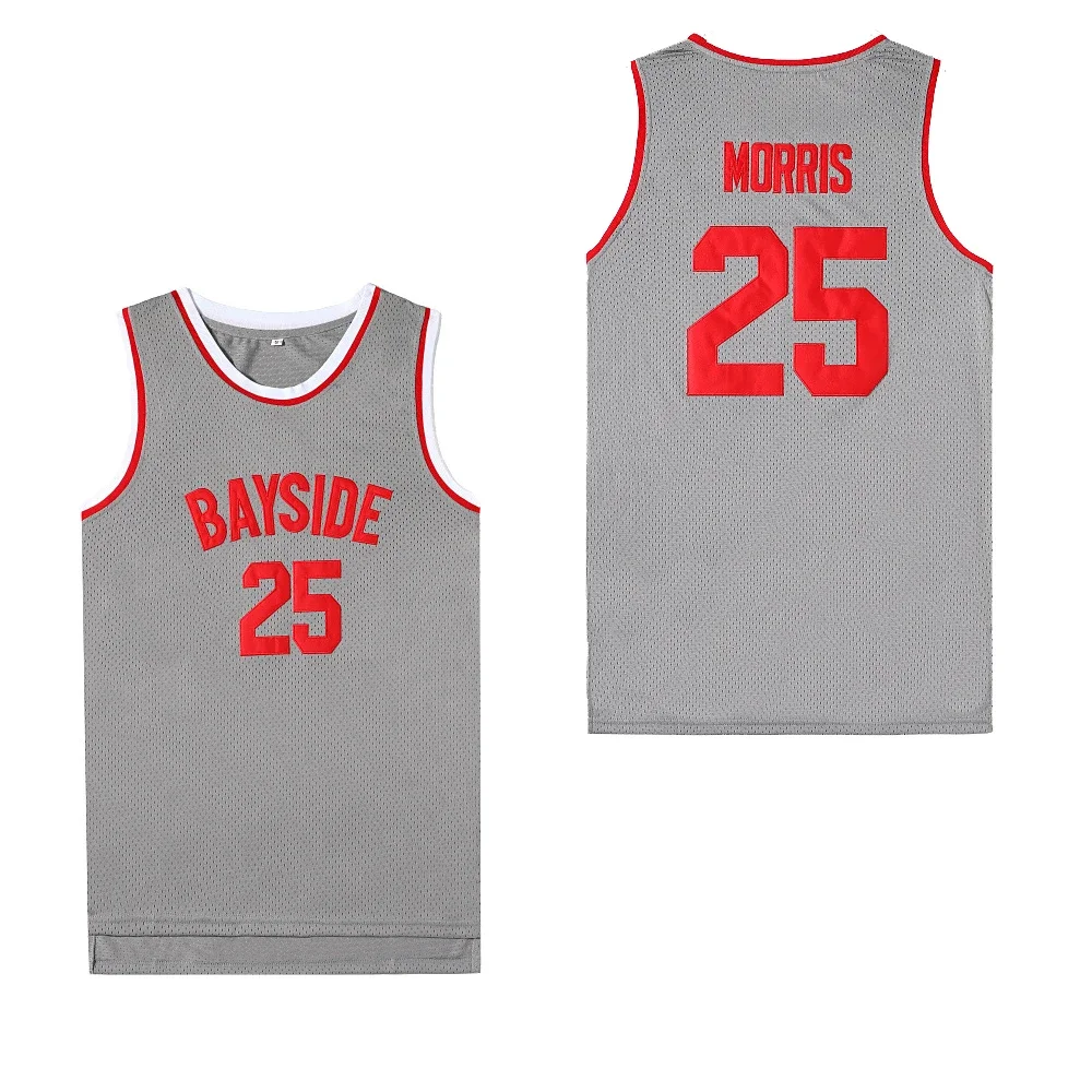 Basketball Jerseys Bayside 25 Zack Morris Jersey Sewing Embroidery High-Quality Outdoor Sports Hip Hop Breathable Grey New 2023