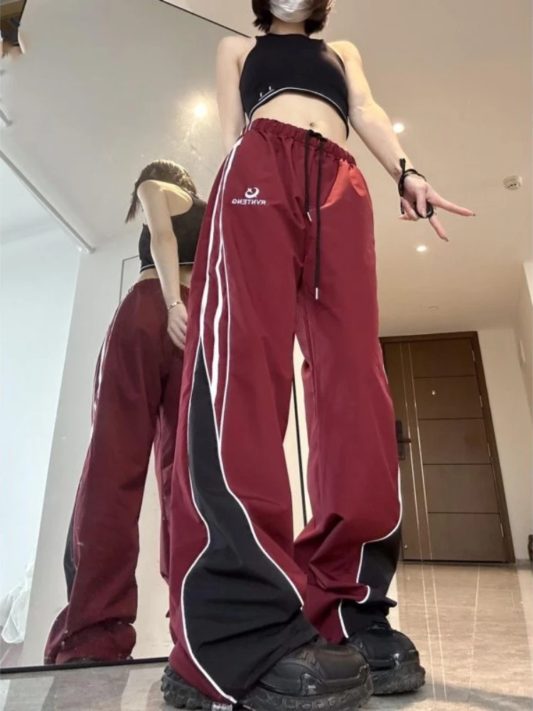 

ADAgirl Women Sweatpants Korean Harajuku Fashion Loose Stripe Straight Wide Leg Jogging Pants Y2k Slouchy Hip Hop Sport Trousers