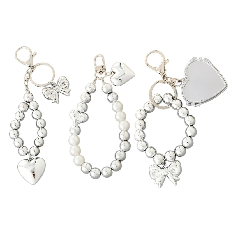 Keychain Silver Color Beaded Keyring Bracelets for Women Bangles Key Chain Backpacks Bag Pendant Ornaments