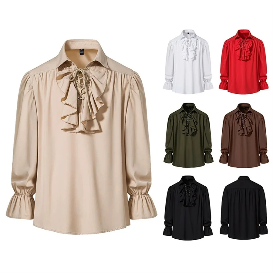 

Men's Renaissance Costume Ruffled Long Sleeve Lace-up Medieval Steampunk Pirate Shirt Cosplay Prince Drama Stage Costume Tops