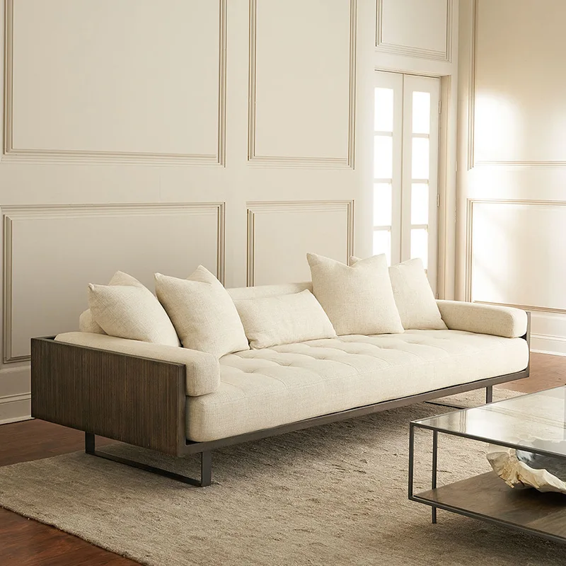 

Solid wood fabric sofa light luxury simple living room business reception room three-person combination