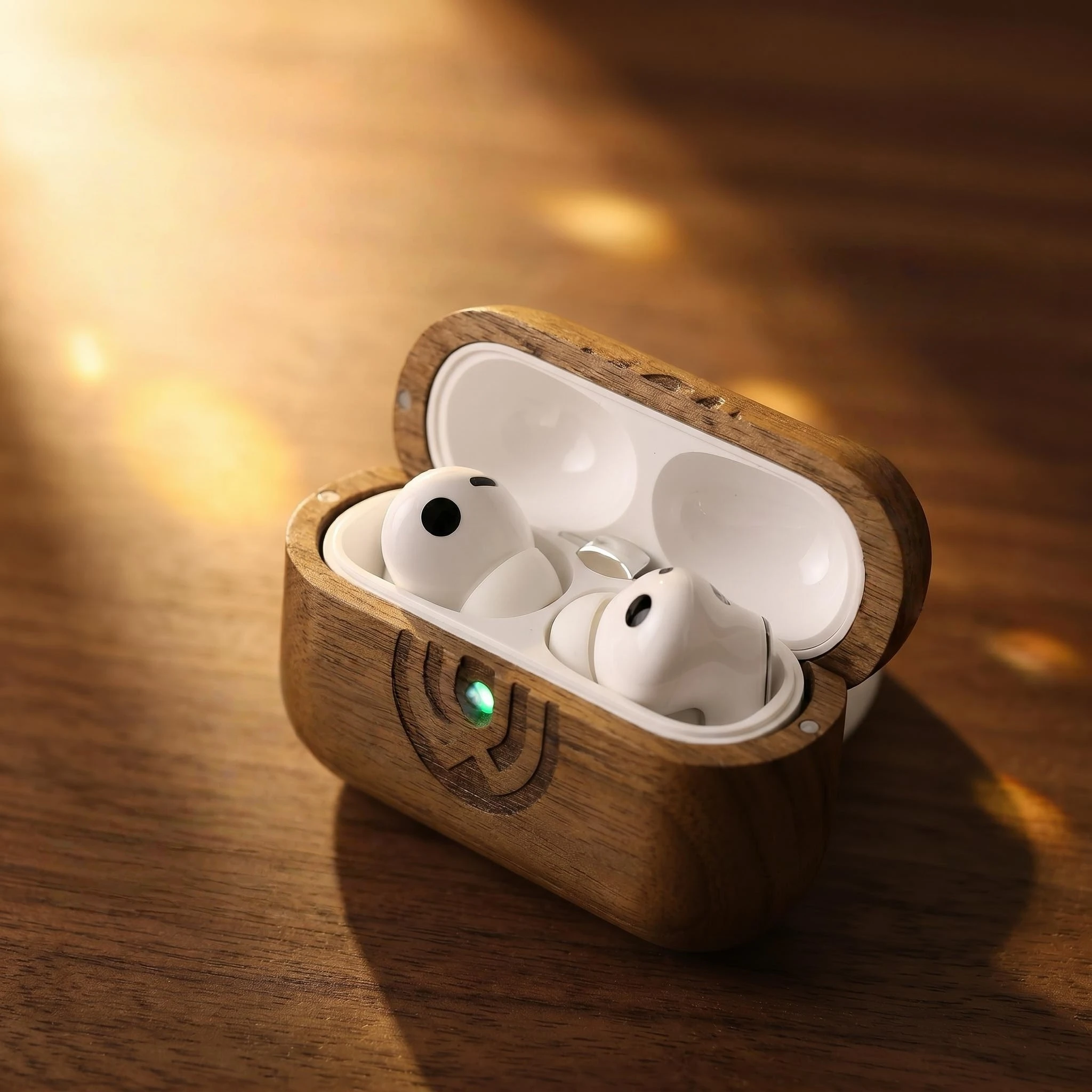 Walnut Wood Earbuds Case Compatible with FreeBuds Pro 3/4/5, Rounded Solid Wood Protective Cover, Split Design