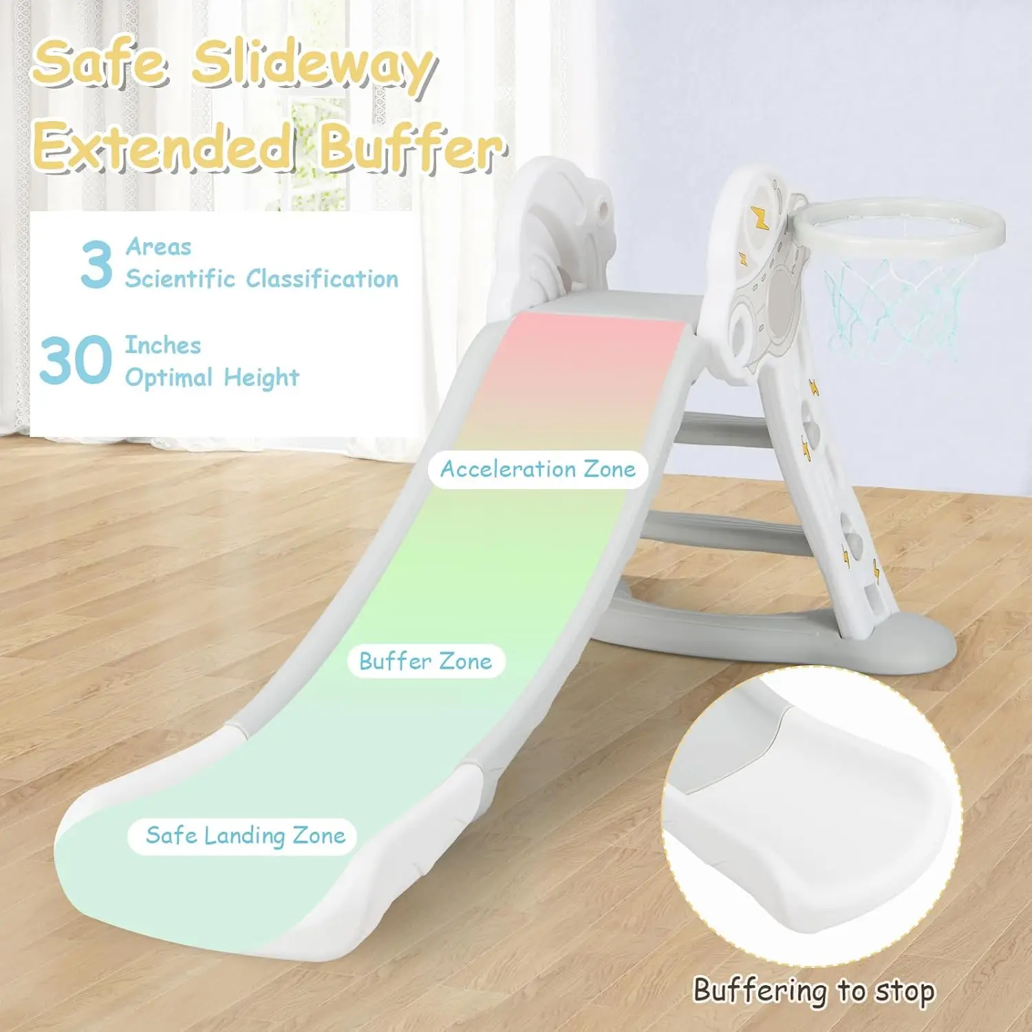 Scivolo per bambini, scivolo per bambini pieghevole 3 in 1, scivolo per interni con canestro da basket, set da gioco indipendente per scalatore esterno, extra lungo