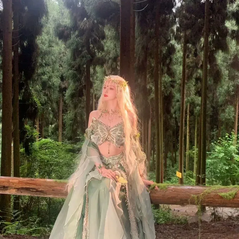 6 Color Exquisite Embroidery Gradient Cospaly Elf Butterfly Hanfu Dress Female Traditional Western Girl Princess Dress Plus Size