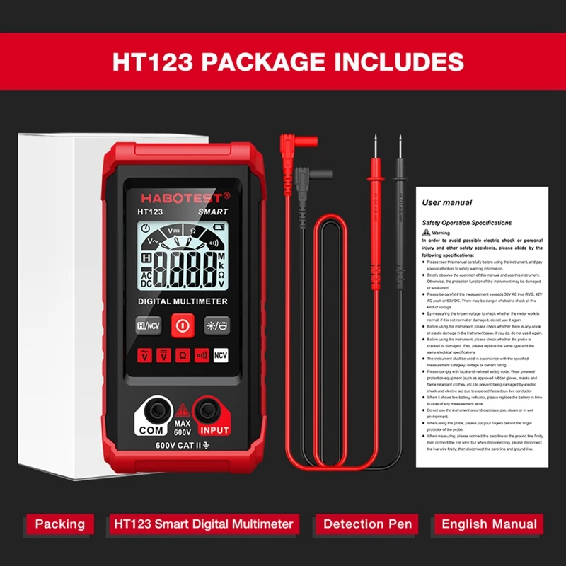 HABOTEST HT123 Digital Multimeter,AC/DC Voltage Resistance Continuity Measurement Tester,Electrical Multimeter Circuit Tester