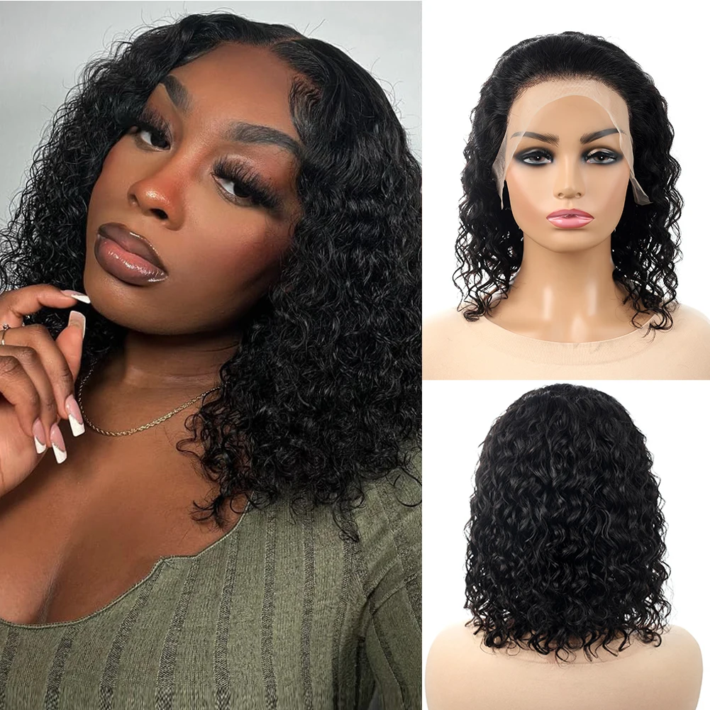 Bob Wig Water Wave 13x4 Frontal Lace Human Hair Wig 150% Density Lace Front Human Hair Pre Plucked Glueless Bob Wigs for Women