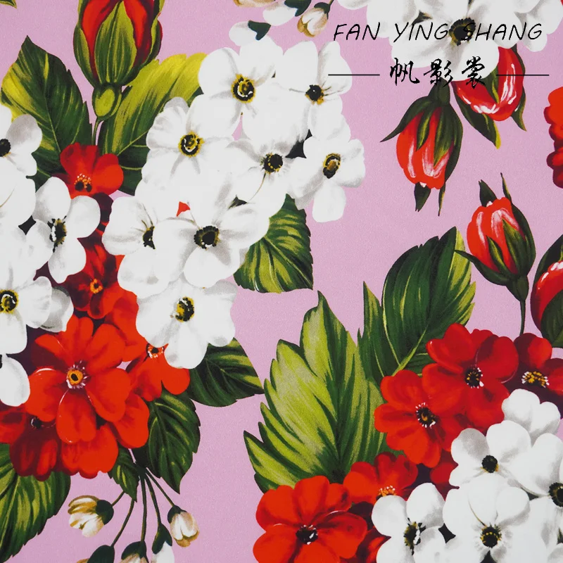 2026 new Fashion Camellia And Anemone Flowers Digital Cotton Fabric For Dress Scarf Telas Para Costura Tissus Couture ткань Diy view 6