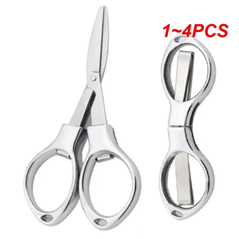 1~4PCS Stainless Steel Anti-Rust Portable Folding Scissors Glasses Shaped Mini Shear Fishing Scissor for Home and Travel Camping