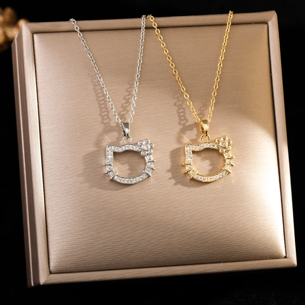 

Miniso Kitty Cat Necklace for Women Light Luxury Niche Diamond Inlay Cute Student Friends Valentine's Day Birthday Gift
