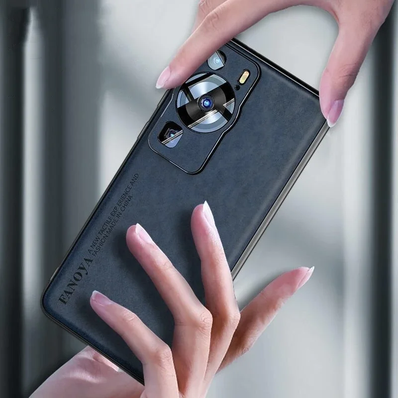 Etui Funda na Huawei P60 Pro Luksusowa tylna obudowa telefonu ze skóry PU do Huawei P60 P60Pro Silikonowy, odporny na wstrząsy zderzak