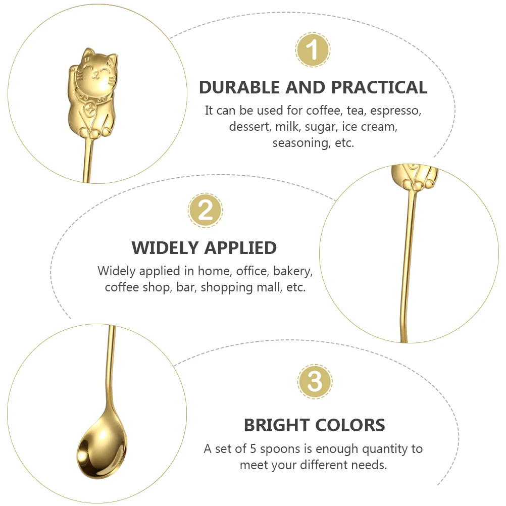 

5pcs Coffee Spoon Stainless Steel Teaspoon Cartoon Kitchen Supply Child Ice Cream Spoon Set Practical Bright Color Anti
