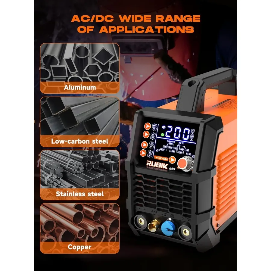 AC DC TIG Welder with Pulse 200 Amp 6in1 Aluminum TIG Welder 110V 220V Dual Voltage TIG Welder with Square Wave Triangular Wave