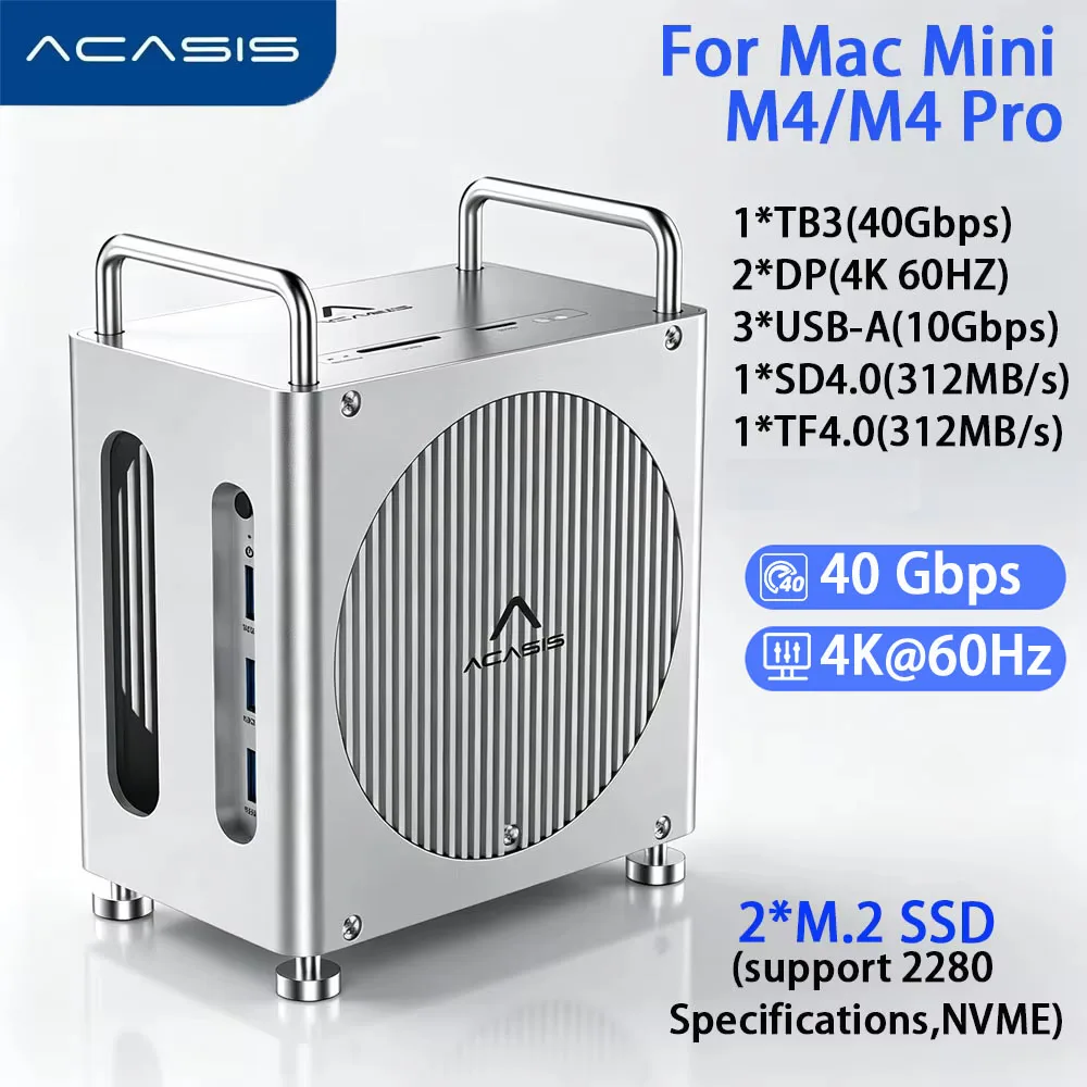 ACASIS 40Gbps Mac Mini M4/M4 Pro Docking Station Dual‑Bay M.2 NVMe SSD Enclosure 8TB*2 Dual DP 4K 60Hz SD4.0 TF4.0 USB‑C Hub